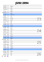 Kalender Juni 2094 im Hochformat mit Notizbereich