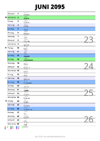 Kalender Juni 2095 im Hochformat mit Notizbereich