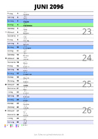Kalender Juni 2096 im Hochformat mit Notizbereich
