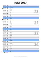 Kalender Juni 2097 im Hochformat mit Notizbereich
