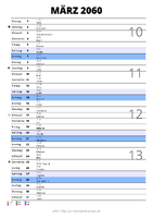 Kalender März 2060 im Hochformat mit Notizbereich