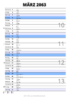 Kalender März 2063 im Hochformat mit Notizbereich