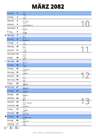 Kalender März 2082 im Hochformat mit Notizbereich