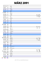 Kalender März 2091 im Hochformat mit Notizbereich