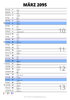 Kalender März 2095 im Hochformat mit Notizbereich