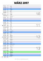 Kalender März 2097 im Hochformat mit Notizbereich