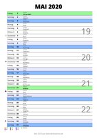 Kalender Mai 2020 im Hochformat mit Notizbereich