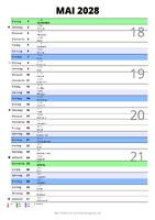 Kalender Mai 2028 im Hochformat mit Notizbereich