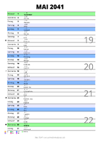 Kalender Mai 2041 im Hochformat mit Notizbereich