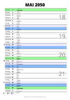 Kalender Mai 2050 im Hochformat mit Notizbereich