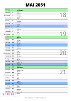 Kalender Mai 2051 im Hochformat mit Notizbereich