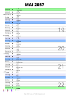Kalender Mai 2057 im Hochformat mit Notizbereich