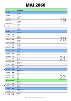 Kalender Mai 2060 im Hochformat mit Notizbereich