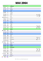 Kalender Mai 2064 im Hochformat mit Notizbereich