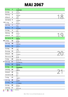 Kalender Mai 2067 im Hochformat mit Notizbereich