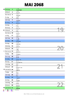 Kalender Mai 2068 im Hochformat mit Notizbereich