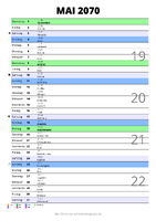 Kalender Mai 2070 im Hochformat mit Notizbereich