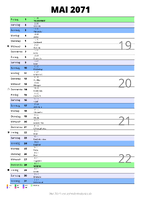 Kalender Mai 2071 im Hochformat mit Notizbereich