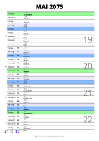 Kalender Mai 2075 im Hochformat mit Notizbereich