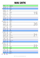 Kalender Mai 2076 im Hochformat mit Notizbereich