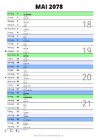Kalender Mai 2078 im Hochformat mit Notizbereich