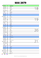 Kalender Mai 2079 im Hochformat mit Notizbereich