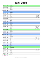 Kalender Mai 2080 im Hochformat mit Notizbereich