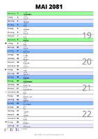 Kalender Mai 2081 im Hochformat mit Notizbereich