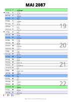 Kalender Mai 2087 im Hochformat mit Notizbereich
