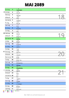 Kalender Mai 2089 im Hochformat mit Notizbereich