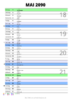 Kalender Mai 2090 im Hochformat mit Notizbereich