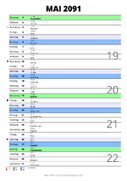 Kalender Mai 2091 im Hochformat mit Notizbereich