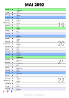 Kalender Mai 2092 im Hochformat mit Notizbereich