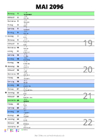 Kalender Mai 2096 im Hochformat mit Notizbereich