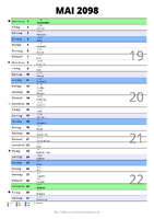 Kalender Mai 2098 im Hochformat mit Notizbereich