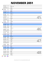 Kalender November 2051 im Hochformat mit Notizbereich