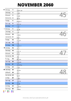 Kalender November 2060 im Hochformat mit Notizbereich