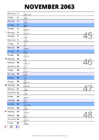 Kalender November 2063 im Hochformat mit Notizbereich