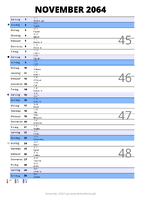 Kalender November 2064 im Hochformat mit Notizbereich