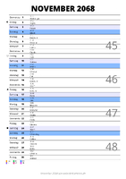 Kalender November 2068 im Hochformat mit Notizbereich