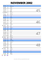 Kalender November 2082 im Hochformat mit Notizbereich