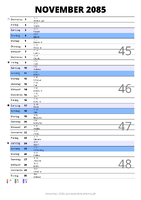 Kalender November 2085 im Hochformat mit Notizbereich