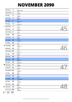 Kalender November 2090 im Hochformat mit Notizbereich