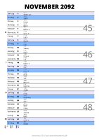 Kalender November 2092 im Hochformat mit Notizbereich