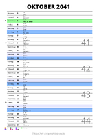 Kalender Oktober 2041 im Hochformat mit Notizbereich