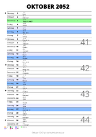 Kalender Oktober 2052 im Hochformat mit Notizbereich