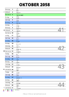 Kalender Oktober 2058 im Hochformat mit Notizbereich