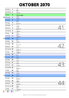 Kalender Oktober 2070 im Hochformat mit Notizbereich