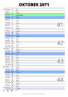 Kalender Oktober 2071 im Hochformat mit Notizbereich