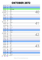 Kalender Oktober 2072 im Hochformat mit Notizbereich